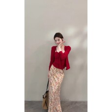 批发【颂宋】新款修身显瘦简约温柔风春季针织<b class='q'>开衫</b>两件套套装DT1987