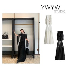 批发【YWYW26S/S】不规则飘带无袖背心高腰垂感大摆半身<b class='q'>长裙</b>两件套