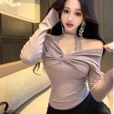 批发3*1德绒假两件蕾丝挂脖长袖<b class='q'>针织衫</b>女秋季修身辣妹短款内搭上衣