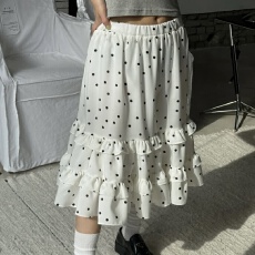 批发有货 怒推自留 韩国东大门气质温柔荷叶边波点松紧腰小个子半身裙