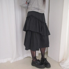 批发已出货 韩国ins气质不规则木耳荷叶边休闲百搭小个子中长款半身裙