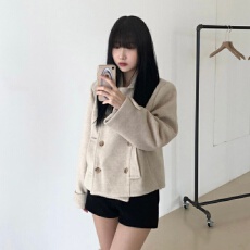 批发已出货 韩国复古学院风日系翻领双排扣夹棉<b class='q'>短</b>款羊毛呢外套大衣女