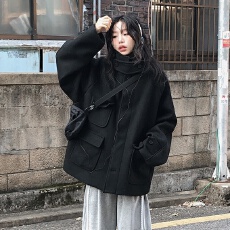 批发已出货 <b class='q'>韩国</b>chic小众复古高级感立领口袋设计小个子毛呢外套大衣