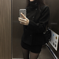 批发韩国chic复古气质立领黑色呢子小个子修身显瘦<b class='q'>短款</b>毛呢外套