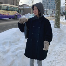 批发已出货 韩国东大门冬日氛围感气质温柔风双排扣夹棉毛呢大衣外套