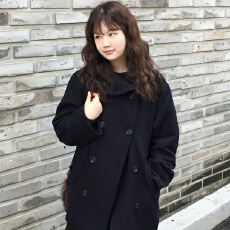 批发韩国ins小众设计款复古<b class='q'>日系</b>叠层娃娃领双排扣毛呢大衣外套