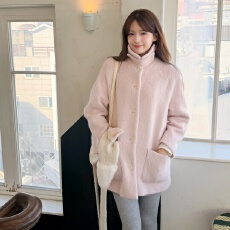 批发韩系气质温柔风女主氛围感单排扣口袋小个子毛呢大衣外套