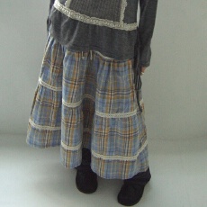 批发<b class='q'>韩国</b> 少女风甜美森系 拼接蕾丝松腰带系带A字格纹半身裙