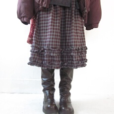 批发已出货 <b class='q'>韩国</b>早春新款休闲百搭古早少女格纹复古木耳边中长半身裙