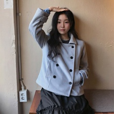 批发已出货 韩国ins复古学院风甜美日系翻领双排扣百搭夹棉毛呢<b class='q'>外套</b><b class='q'>女</b>