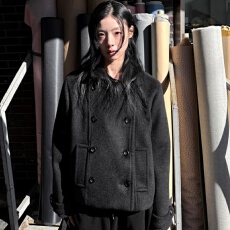 批发已出货 韩国ins甜美日系复古学院风翻领双排扣夹棉毛呢外套大衣女