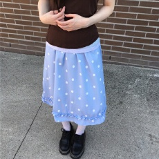 批发有货 韩国 甜美少女 2026夏 木耳花边松紧腰中长款圆点半身裙