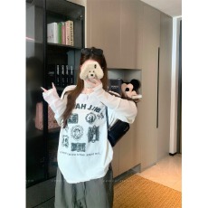 批发【40支精棉】慵懒风复古印花长袖T恤女秋假两件拼接别致显瘦<b class='q'>上衣</b>