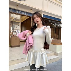 批发PPHOM高手打底 德绒圆领长袖<b class='q'>T</b><b class='q'>恤</b>拼接小屁帘连衣裙打底<b class='q'>T</b><b class='q'>恤</b>女