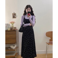 批发两件套女装法式丝绒<b class='q'>连衣裙</b>秋梨形身材吊带裙遮肚显瘦气质裙子