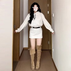 批发华棉复合小个子灰色卫衣连衣<b class='q'>裙子</b>女秋冬季收腰短裙内搭包臀裙