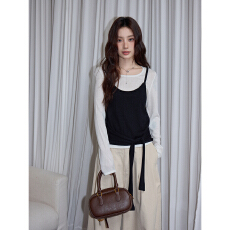 批发吵吵家 韩系慵懒松弛感上衣女早秋长袖T恤气质<b class='q'>针织衫</b>两件套<b class='q'>打底衫</b>