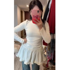 批发磨毛花褶下摆修身叠穿打底裙子冬季德绒短裙长袖连衣裙女