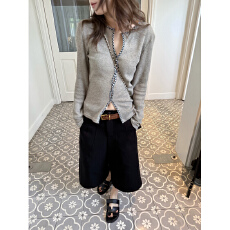 批发Mooch/解构主义门襟格纹扭结包边收腰显瘦针织<b class='q'>打底衫</b>长袖上衣