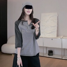 批发【人棉270克】撞色印花长袖<b class='q'>T</b><b class='q'>恤</b>女秋季宽松显瘦美式复古圆领上衣