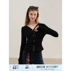 批发羊城故事 黑色蝴蝶结针织长袖t恤女秋季新款韩系小众短款修身<b class='q'>上衣</b>