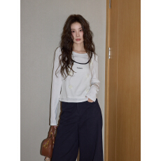 批发米白色圆领吊带T恤女2026春季高级气质<b class='q'>休闲</b>长袖内搭上衣