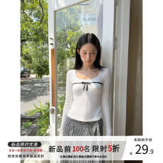 批发77 space方领蝴蝶结短款<b class='q'>上衣</b>女秋冬季修身显瘦内搭长袖打底针织衫