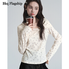 批发法式波点长袖T恤女2025秋季新款设计感扭结短款打底衫<b class='q'>修身</b>上衣潮