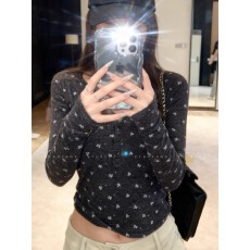 批发羊绒罗纹灰色碎花长袖T恤女早秋季修身内搭韩系打底衫上衣