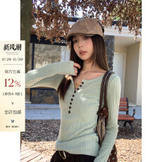 批发宋正<b class='q'>恩</b>复古绿色亨利领内搭针织打底衫女冬季新款巨好看毛衣小上衣