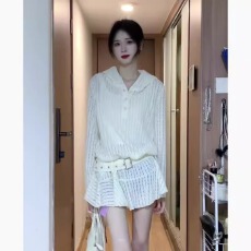 批发镂空针织衫荷叶边<b class='q'>连衣裙</b><b class='q'>女</b>春秋新款韩系小个子小众设计连帽卫衣裙