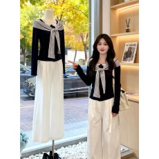 批发韩系学院风条纹绑带长袖<b class='q'>t</b><b class='q'>恤</b>女2025秋新款设计感小众修身气质上衣