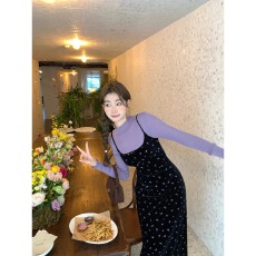 批发新中式国风EIA一尧恋综女友韩系碎花连衣裙女秋冬丝绒吊带裙