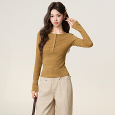 批发【羊绒】半开领条纹修身<b class='q'>长袖</b><b class='q'>T</b><b class='q'>恤</b>女秋冬韩系显瘦设计感打底上衣
