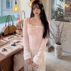 批发纯欲风方领正肩长袖T恤女春秋新款修身系带性感辣妹<b class='q'>打底衫</b>上衣潮