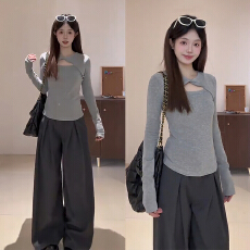 批发设计感扭结镂空打底衫女秋冬内搭可外穿<b class='q'>长袖</b>T恤修身显瘦正肩上衣