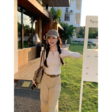 批发小个子早秋新款女<b class='q'>长袖</b>t恤针织衫打底衫粉色内搭好看上衣