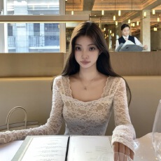 批发钓系欧尼 缪斯系纯欲蕾丝修身内搭女性感收腰<b class='q'>T</b><b class='q'>恤</b>上衣