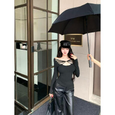 批发辣妹风镂空露肩长袖T恤女冬季收腰修身内搭纯欲紧身<b class='q'>打底</b><b class='q'>上衣</b>