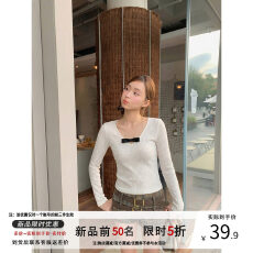批发77 space韩系白色蝴蝶结v领长袖t恤女<b class='q'>秋</b>冬季内搭短款修身甜辣上衣