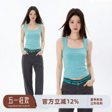 批发韩系ins纯欲甜辣方领<b class='q'>吊带</b>背心<b class='q'>女</b>夏外穿修身显瘦辣妹短款无袖上衣
