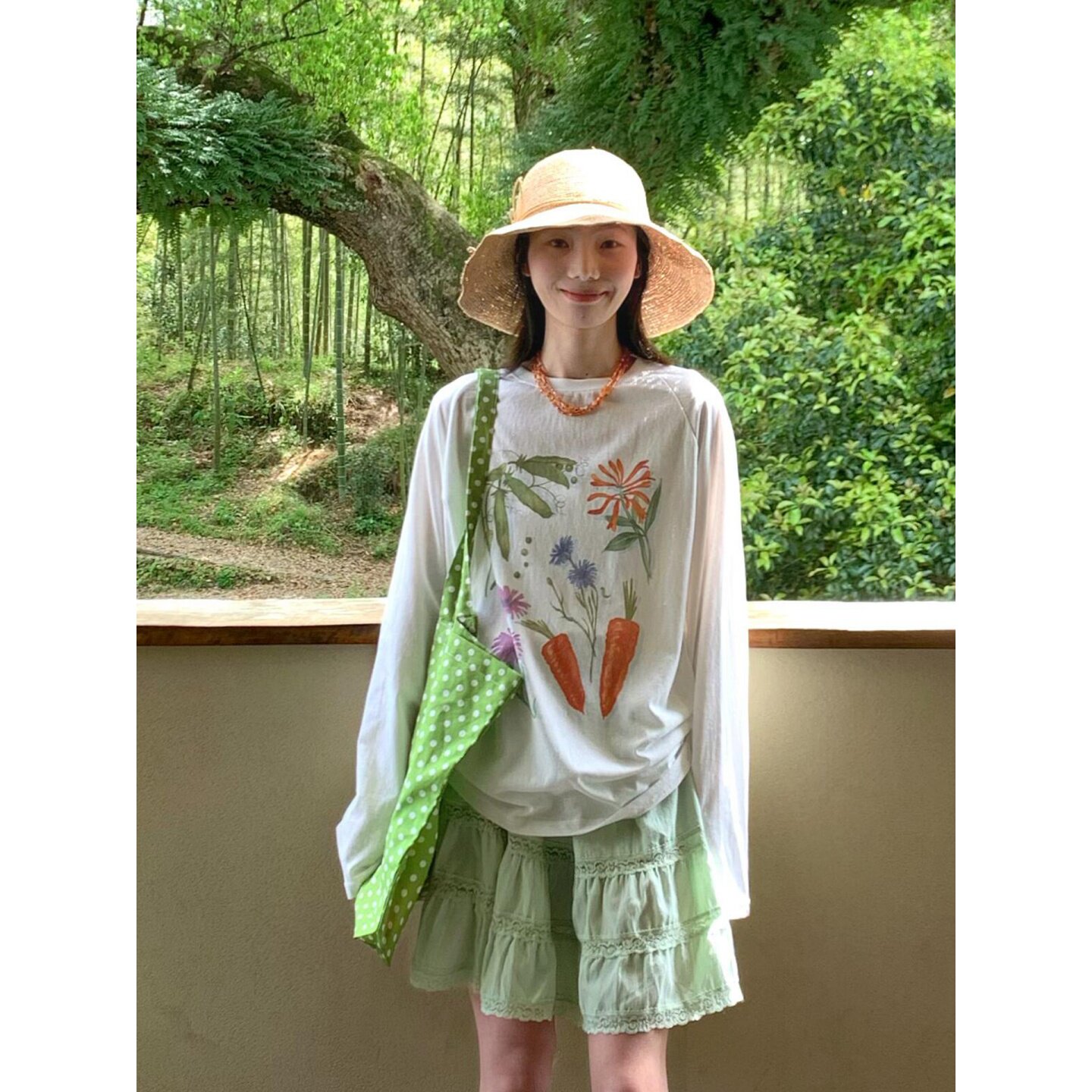 달콤함 일본식 귀여운 바람 눈꽃 면 긴팔 티셔츠 여성 여름 루즈핏 느긋한 윈디 핏 스타일 자외선 차단 블라우스 맨위
