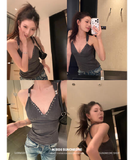 수 있습니다. 조정 V넥 몸매 가꾸기 풀오버 징 캐미솔 여름 아메리칸 핫걸 얇은 스타일 맨위