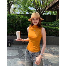 批发无袖半高领吊带背心<b class='q'>女</b>夏季新款修身显瘦无袖上衣