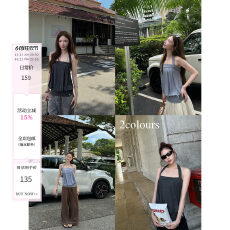 批发Goo Goo Eyes 挂脖抹胸<b class='q'>吊带</b><b class='q'>背心</b>女夏季设计感花苞无袖外穿上衣