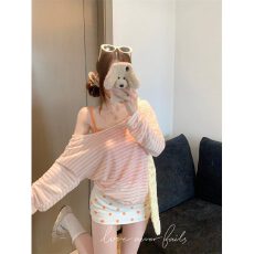 批发海边度假风套装<b class='q'>宽松</b>长袖T恤罩衫吊带背心女夏季