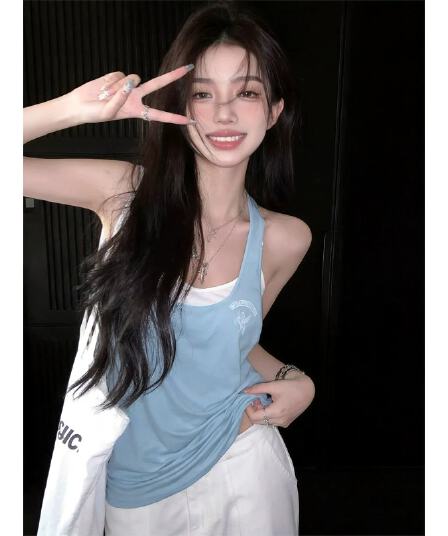 사람들 면 패치 워크 계층의 감각 아메리칸 레트로 사실 두 조각 캐미솔 여름 디자인 센스 맨위 여성