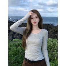 批发【人棉】U领上衣<b class='q'>新款</b><b class='q'>打底衫</b>外穿女漂亮衣服穿搭2026秋季长袖T恤