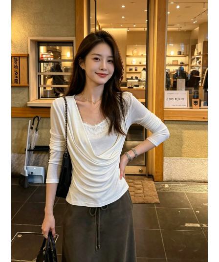 흔들다 칼라 레이스 조각 작은 셔츠 부드러운 찹쌀 페이크 레이어드 가을 새로운 맨위 여성 2026