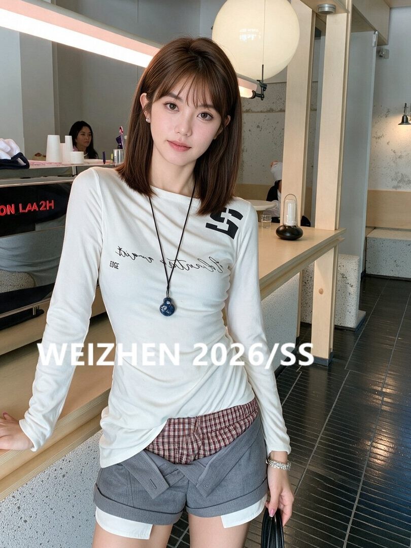 BY32532# 人棉复古一字领不规则T恤女秋季显瘦设计感上衣 服裝批發女裝批發服飾貨源